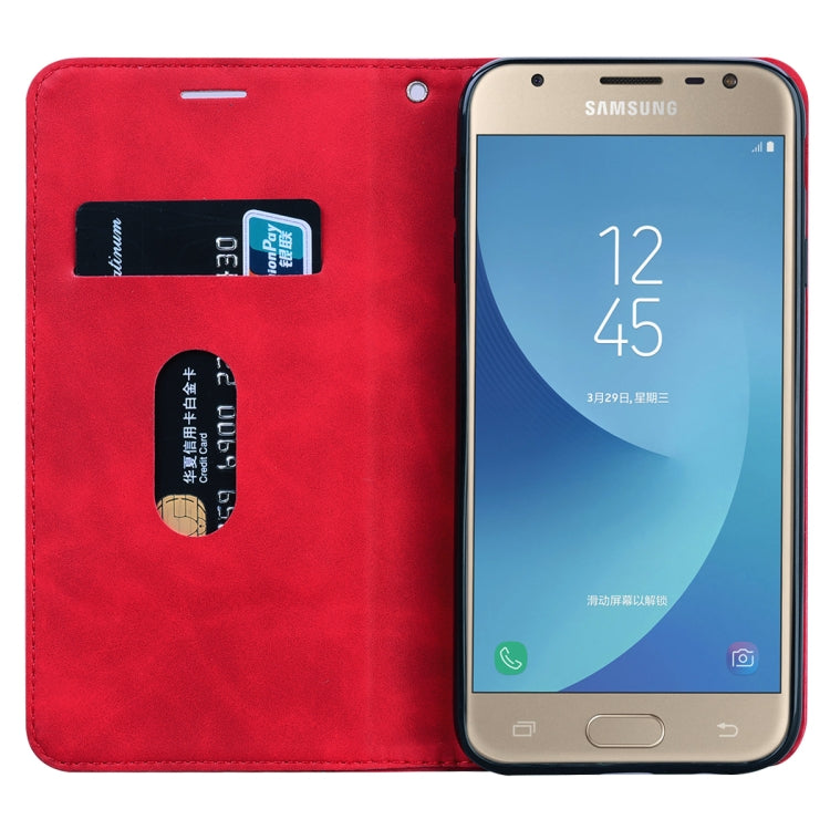 For Samsung Galaxy J7 / J730 (EU) Frosted Business Magnetic Horizontal Flip PU Leather Case with Holder & Card Slot & Lanyard
