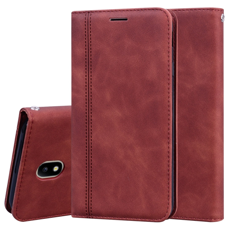 For Samsung Galaxy J7 / J730 (EU) Frosted Business Magnetic Horizontal Flip PU Leather Case with Holder & Card Slot & Lanyard