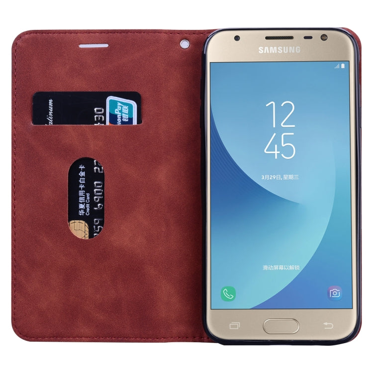 For Samsung Galaxy J7 / J730 (EU) Frosted Business Magnetic Horizontal Flip PU Leather Case with Holder & Card Slot & Lanyard