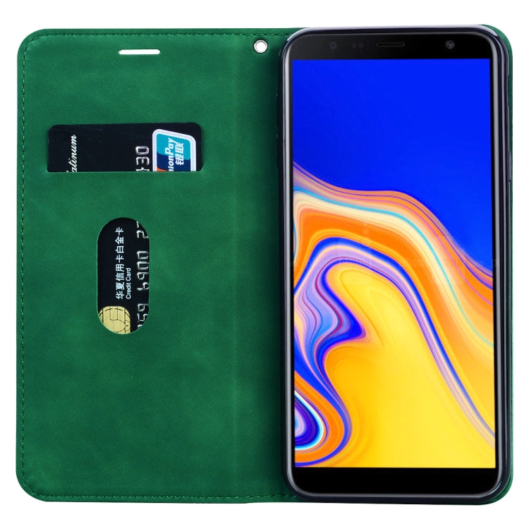 For Samsung Galaxy J4 Plus (2018) Frosted Business Magnetic Horizontal Flip PU Leather Case with Holder & Card Slot & Lanyard