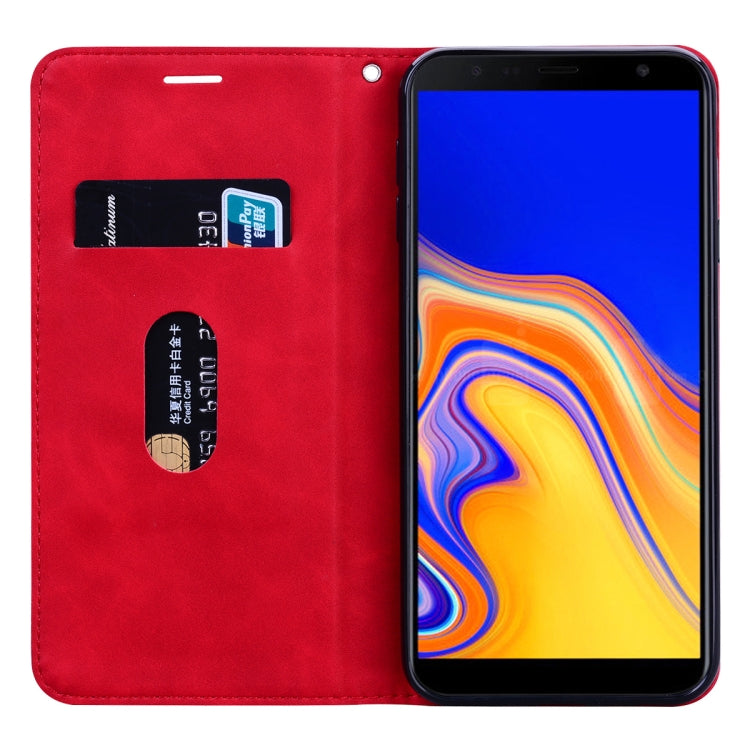 For Samsung Galaxy J4 Plus (2018) Frosted Business Magnetic Horizontal Flip PU Leather Case with Holder & Card Slot & Lanyard