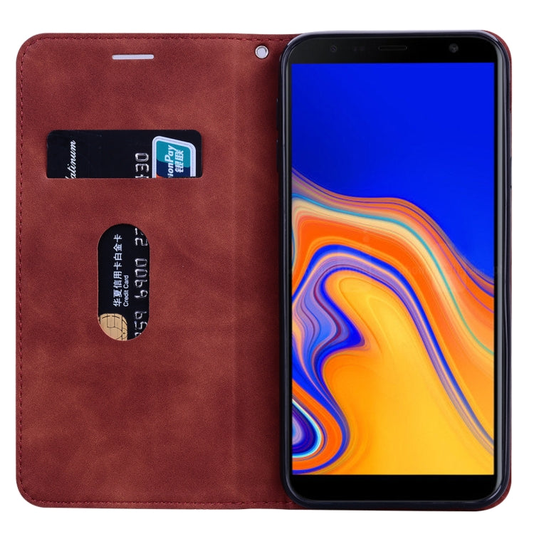 For Samsung Galaxy J4 Plus (2018) Frosted Business Magnetic Horizontal Flip PU Leather Case with Holder & Card Slot & Lanyard