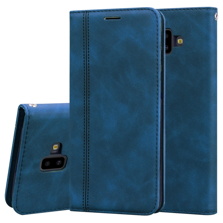 For Samsung Galaxy J6 Plus (2018) Frosted Business Magnetic Horizontal Flip PU Leather Case with Holder & Card Slot & Lanyard