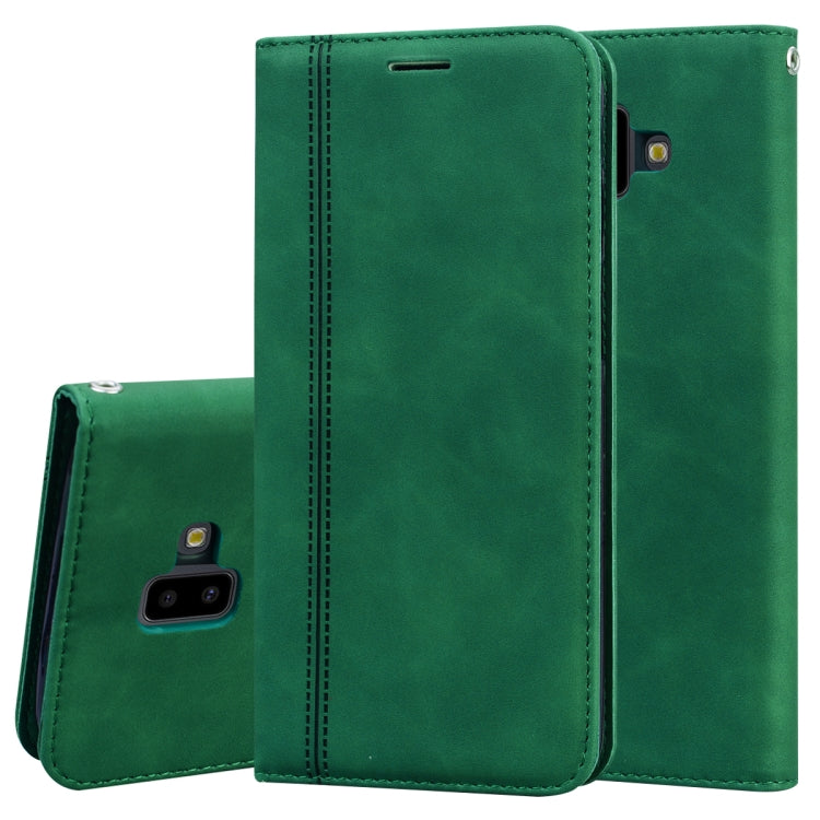 For Samsung Galaxy J6 Plus (2018) Frosted Business Magnetic Horizontal Flip PU Leather Case with Holder & Card Slot & Lanyard