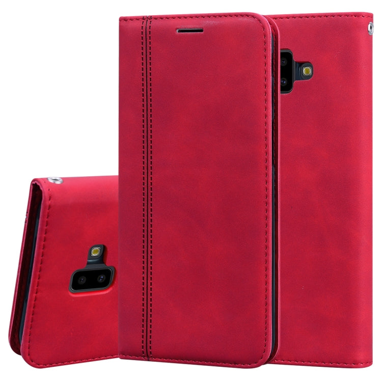 For Samsung Galaxy J6 Plus (2018) Frosted Business Magnetic Horizontal Flip PU Leather Case with Holder & Card Slot & Lanyard