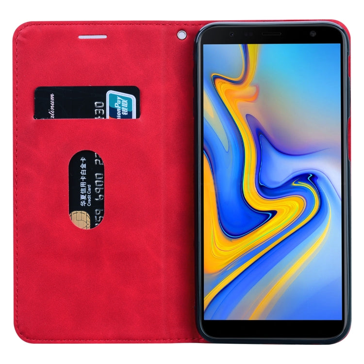 For Samsung Galaxy J6 Plus (2018) Frosted Business Magnetic Horizontal Flip PU Leather Case with Holder & Card Slot & Lanyard