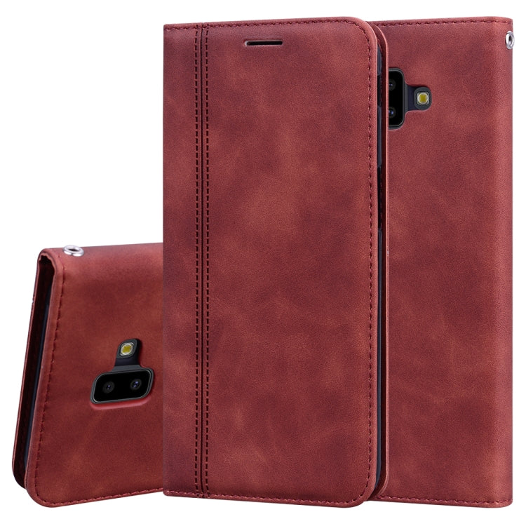 For Samsung Galaxy J6 Plus (2018) Frosted Business Magnetic Horizontal Flip PU Leather Case with Holder & Card Slot & Lanyard