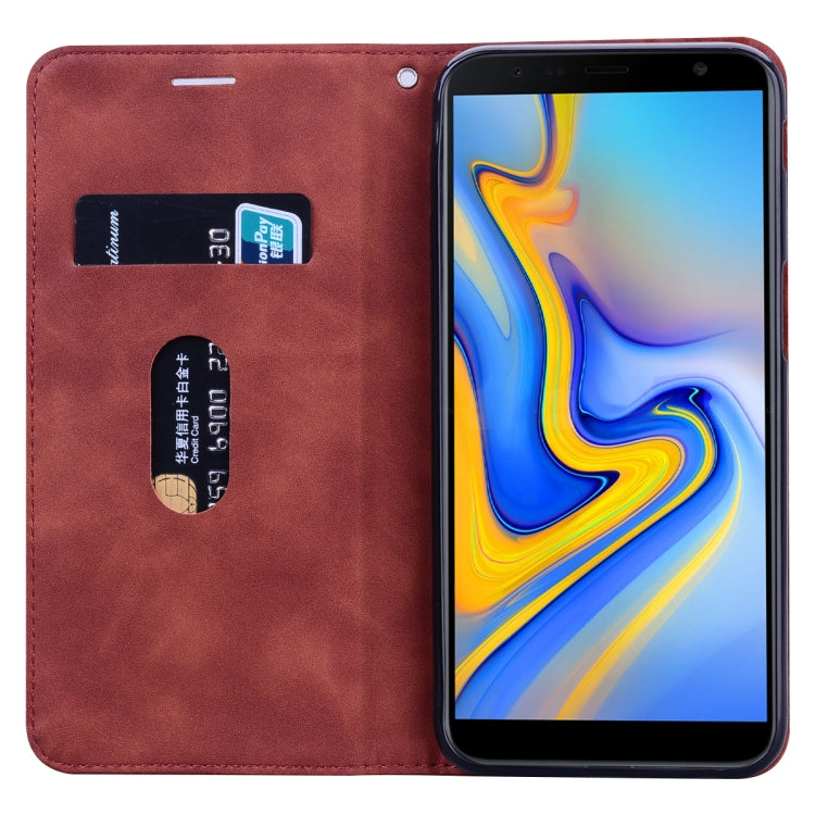 For Samsung Galaxy J6 Plus (2018) Frosted Business Magnetic Horizontal Flip PU Leather Case with Holder & Card Slot & Lanyard