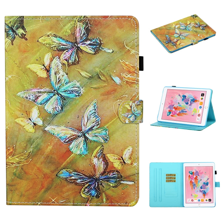 For iPad 9.7 inch (2017) Colored Drawing Stitching Horizontal Flip Leather Case with Holder & Card Slots & Sleep / Wake-up Function & Anti-skid strip