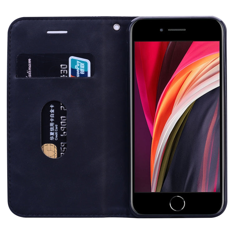 For iPhone SE 2022 / SE 2020 /  8 / 7 Frosted Business Magnetic Horizontal Flip PU Leather Case with Holder & Card Slot & Lanyard