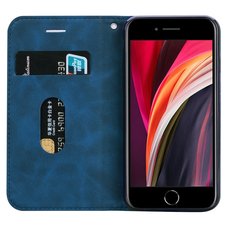For iPhone SE 2022 / SE 2020 /  8 / 7 Frosted Business Magnetic Horizontal Flip PU Leather Case with Holder & Card Slot & Lanyard