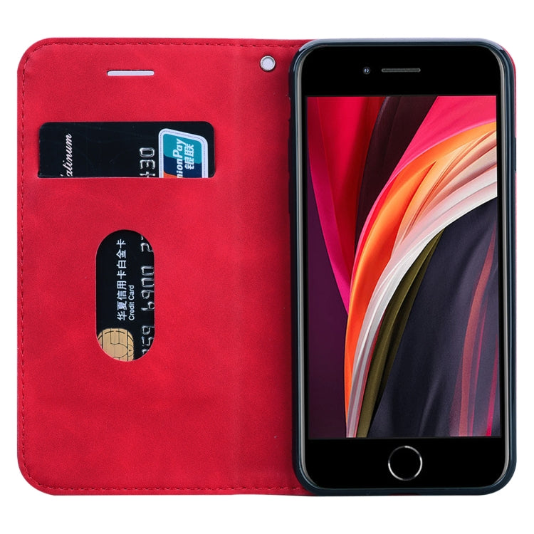 For iPhone SE 2022 / SE 2020 /  8 / 7 Frosted Business Magnetic Horizontal Flip PU Leather Case with Holder & Card Slot & Lanyard