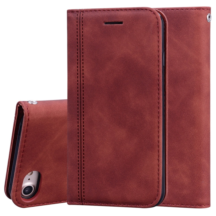 For iPhone SE 2022 / SE 2020 /  8 / 7 Frosted Business Magnetic Horizontal Flip PU Leather Case with Holder & Card Slot & Lanyard