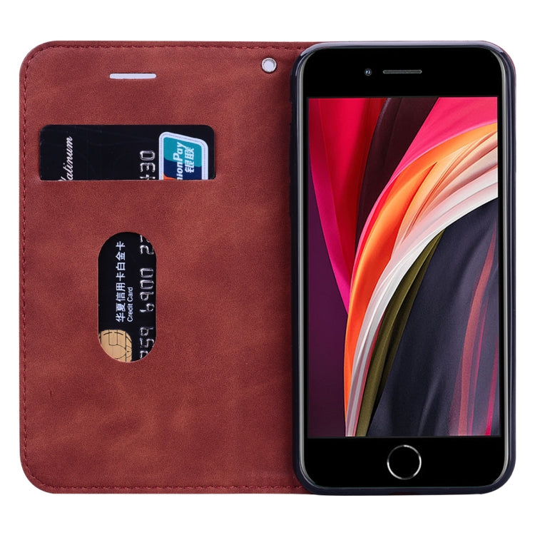 For iPhone SE 2022 / SE 2020 /  8 / 7 Frosted Business Magnetic Horizontal Flip PU Leather Case with Holder & Card Slot & Lanyard