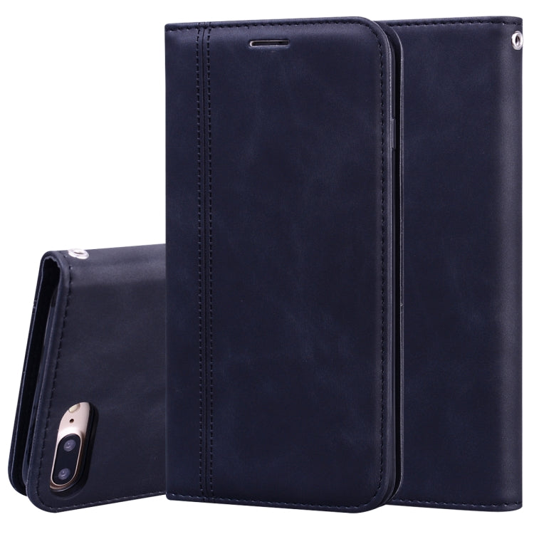 For iPhone 8 Plus & 7 Plus Frosted Business Magnetic Horizontal Flip PU Leather Case with Holder & Card Slot & Lanyard
