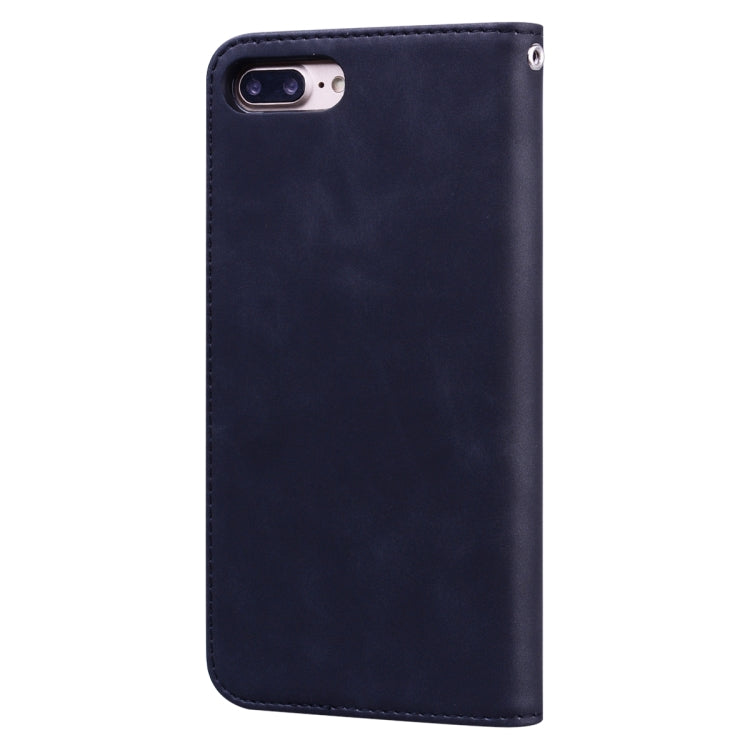For iPhone 8 Plus & 7 Plus Frosted Business Magnetic Horizontal Flip PU Leather Case with Holder & Card Slot & Lanyard