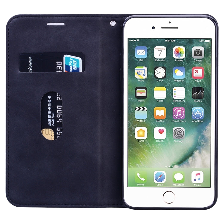 For iPhone 8 Plus & 7 Plus Frosted Business Magnetic Horizontal Flip PU Leather Case with Holder & Card Slot & Lanyard
