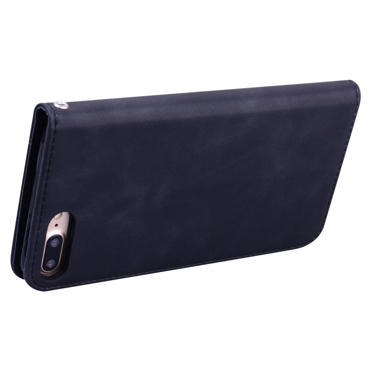 For iPhone 8 Plus & 7 Plus Frosted Business Magnetic Horizontal Flip PU Leather Case with Holder & Card Slot & Lanyard