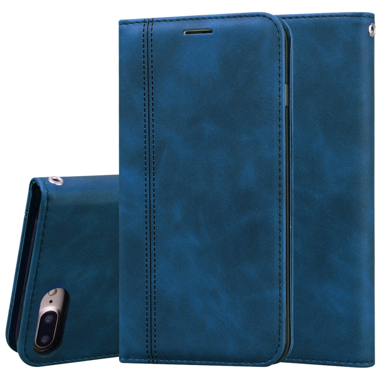 For iPhone 8 Plus & 7 Plus Frosted Business Magnetic Horizontal Flip PU Leather Case with Holder & Card Slot & Lanyard