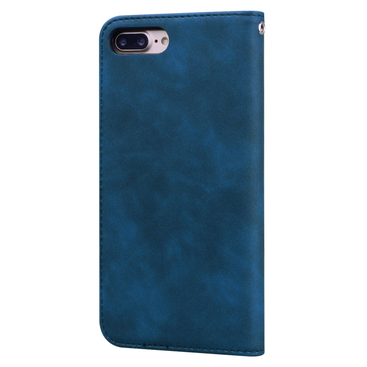 For iPhone 8 Plus & 7 Plus Frosted Business Magnetic Horizontal Flip PU Leather Case with Holder & Card Slot & Lanyard