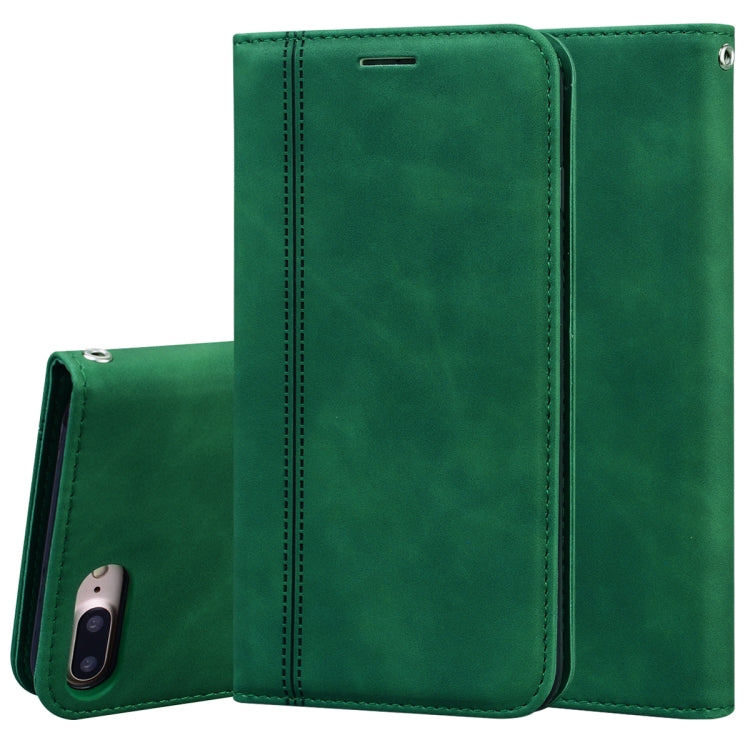 For iPhone 8 Plus & 7 Plus Frosted Business Magnetic Horizontal Flip PU Leather Case with Holder & Card Slot & Lanyard