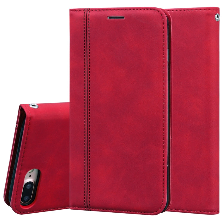 For iPhone 8 Plus & 7 Plus Frosted Business Magnetic Horizontal Flip PU Leather Case with Holder & Card Slot & Lanyard