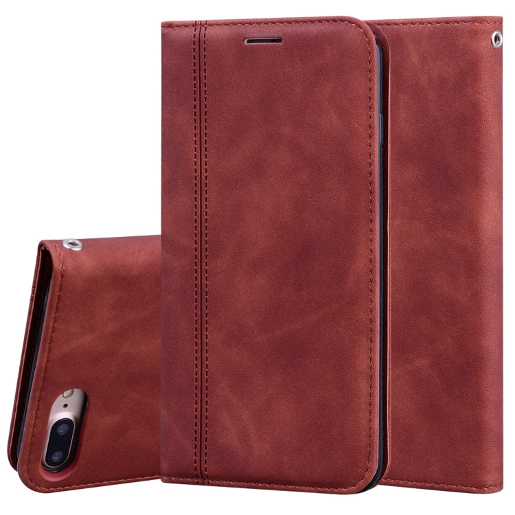 For iPhone 8 Plus & 7 Plus Frosted Business Magnetic Horizontal Flip PU Leather Case with Holder & Card Slot & Lanyard