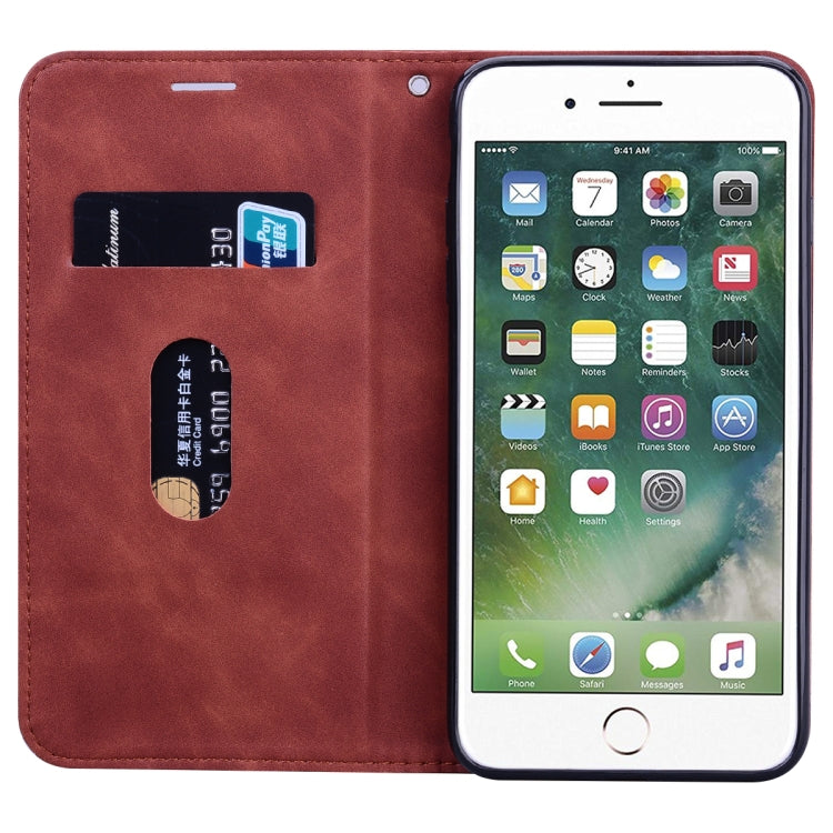 For iPhone 8 Plus & 7 Plus Frosted Business Magnetic Horizontal Flip PU Leather Case with Holder & Card Slot & Lanyard