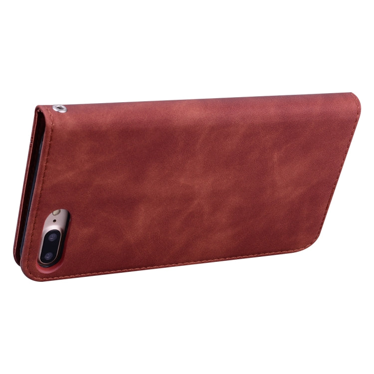 For iPhone 8 Plus & 7 Plus Frosted Business Magnetic Horizontal Flip PU Leather Case with Holder & Card Slot & Lanyard