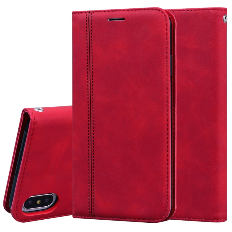 For iPhone XS / X Frosted Business Magnetic Horizontal Flip PU Leather Case with Holder & Card Slot & Lanyard