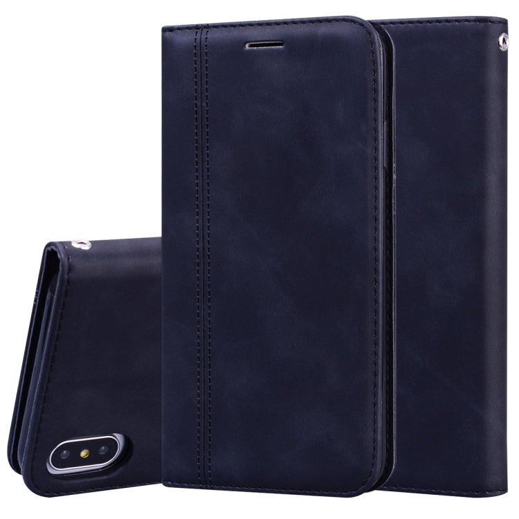 For iPhone XS Max Frosted Business Magnetic Horizontal Flip PU Leather Case with Holder & Card Slot & Lanyard