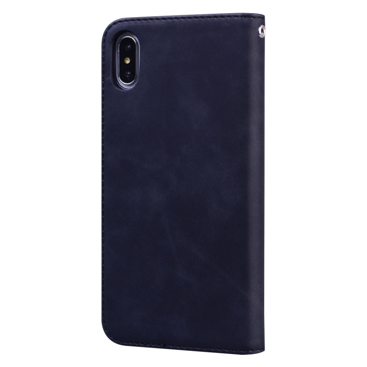 For iPhone XS Max Frosted Business Magnetic Horizontal Flip PU Leather Case with Holder & Card Slot & Lanyard
