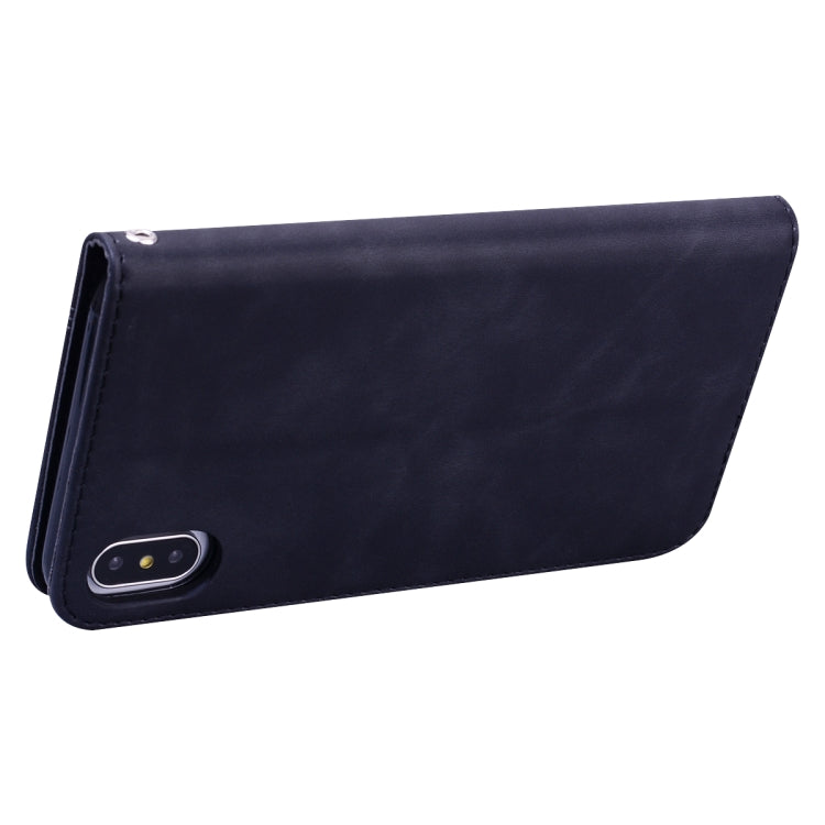 For iPhone XS Max Frosted Business Magnetic Horizontal Flip PU Leather Case with Holder & Card Slot & Lanyard