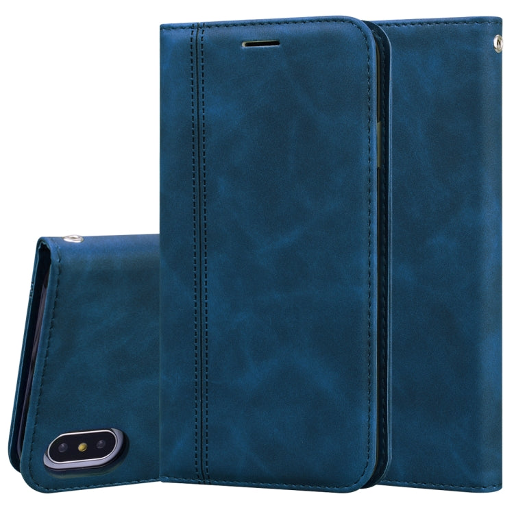 For iPhone XS Max Frosted Business Magnetic Horizontal Flip PU Leather Case with Holder & Card Slot & Lanyard