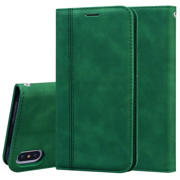 For iPhone XS Max Frosted Business Magnetic Horizontal Flip PU Leather Case with Holder & Card Slot & Lanyard