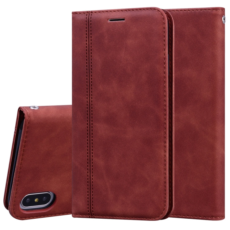 For iPhone XS Max Frosted Business Magnetic Horizontal Flip PU Leather Case with Holder & Card Slot & Lanyard