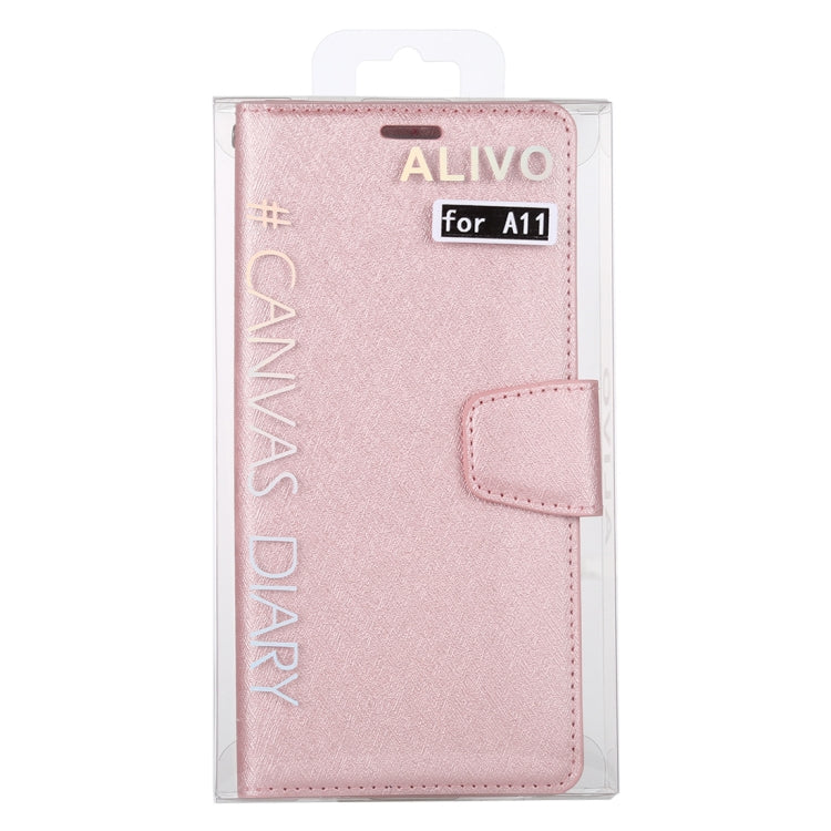For Samsung Galaxy A11 ALIVO Canvas Diary Silk Texture Horizontal Flip Leather Case with Holder & Card Slots & Wallet & Photo Frame