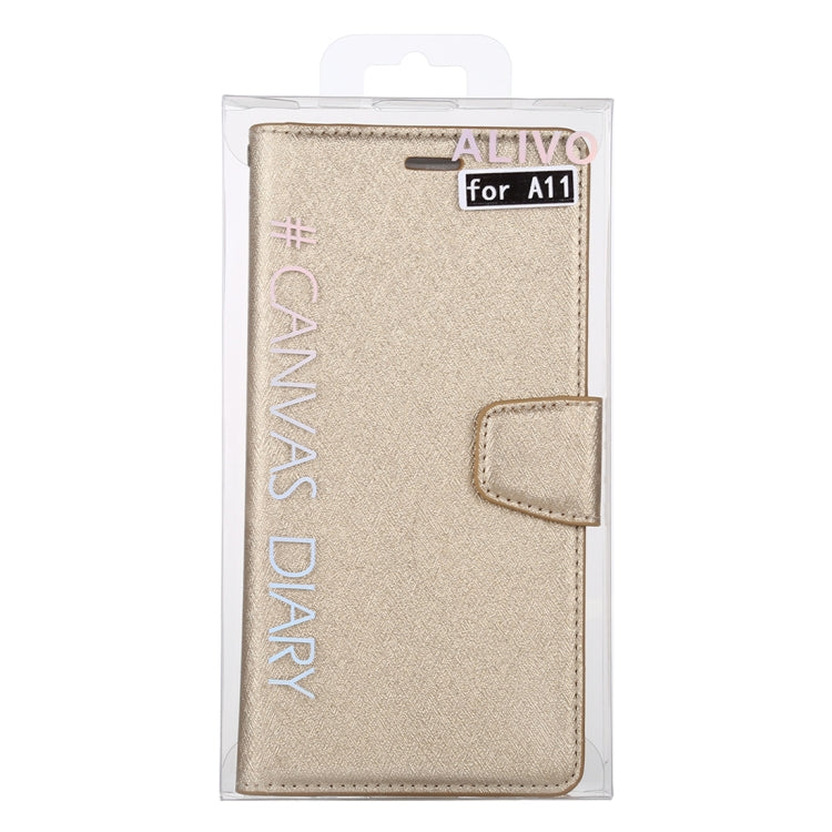 For Samsung Galaxy A11 ALIVO Canvas Diary Silk Texture Horizontal Flip Leather Case with Holder & Card Slots & Wallet & Photo Frame