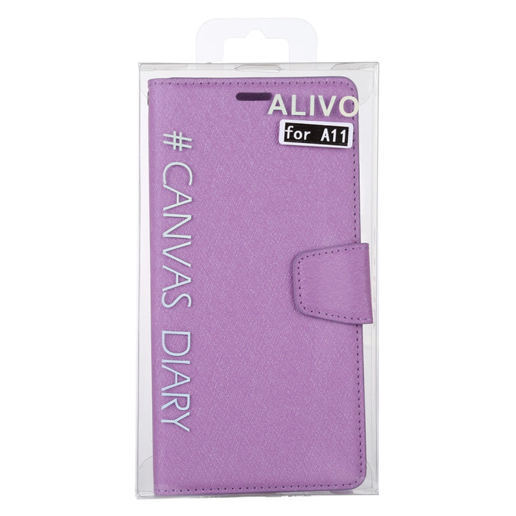 For Samsung Galaxy A11 ALIVO Canvas Diary Silk Texture Horizontal Flip Leather Case with Holder & Card Slots & Wallet & Photo Frame