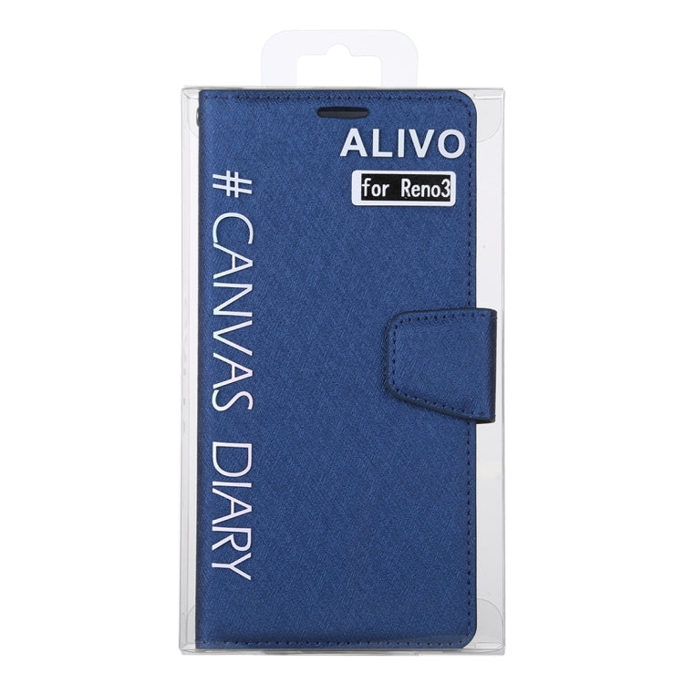 For OPPO Reno 3 Pro ALIVO Canvas Diary Silk Texture Horizontal Flip Leather Case with Holder & Card Slots & Wallet & Photo Frame