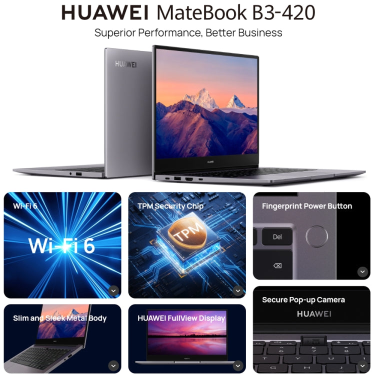 HUAWEI MateBook B3-420 Laptop, 16GB+512GB, 14 inch Windows 11 Home Chinese Version, Intel 11th Gen Core i5-1135G7 Integrated Graphics(Dark Grey)