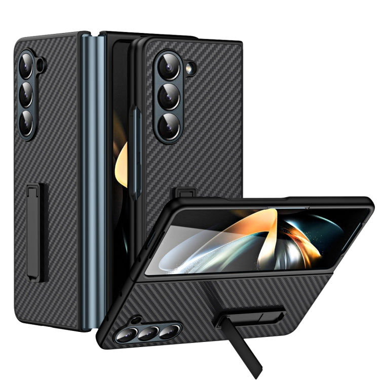 For Samsung Galaxy Z Fold5 Composite Carbon Fiber Pattern Phone Case With Holder