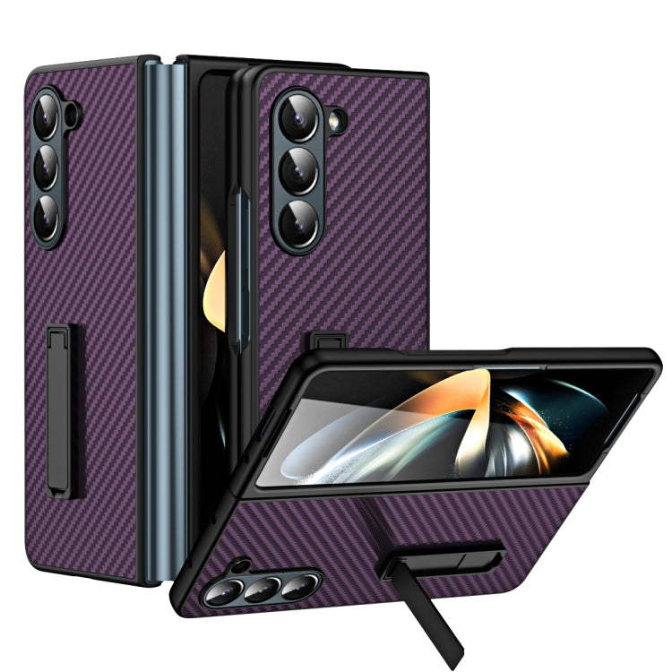For Samsung Galaxy Z Fold5 Composite Carbon Fiber Pattern Phone Case With Holder