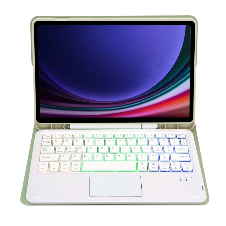 For Samsung Galaxy Tab S9 Candy Color Touch Backlight Bluetooth Keyboard Leather Tablet Case with Pen Holder