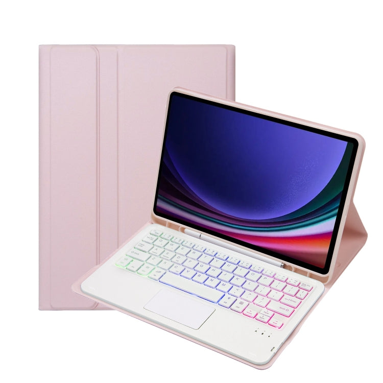 For Samsung Galaxy Tab S9 Candy Color Touch Backlight Bluetooth Keyboard Leather Tablet Case with Pen Holder