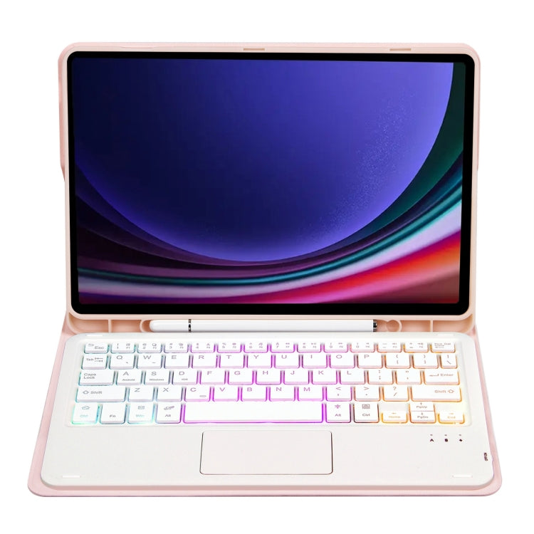 For Samsung Galaxy Tab S9 Candy Color Touch Backlight Bluetooth Keyboard Leather Tablet Case with Pen Holder