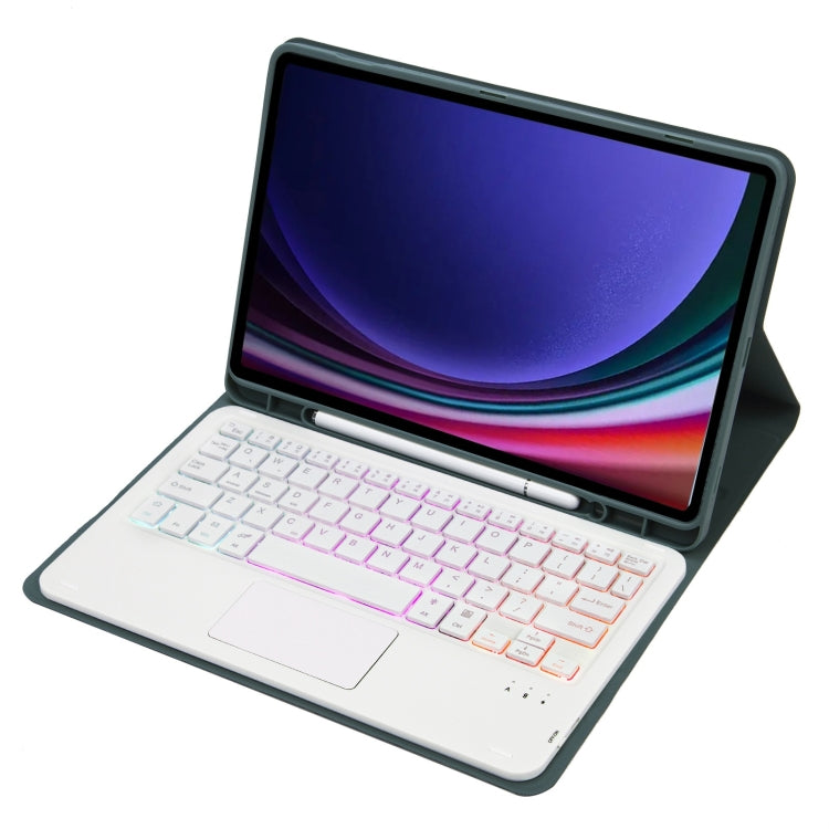 For Samsung Galaxy Tab S9 Candy Color Touch Backlight Bluetooth Keyboard Leather Tablet Case with Pen Holder