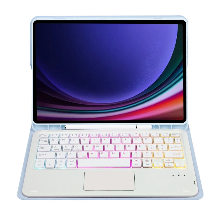 For Samsung Galaxy Tab S9 Candy Color Touch Backlight Bluetooth Keyboard Leather Tablet Case with Pen Holder