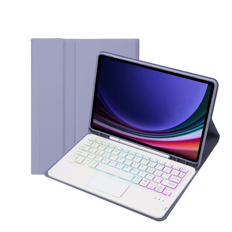 For Samsung Galaxy Tab S9 Candy Color Touch Backlight Bluetooth Keyboard Leather Tablet Case with Pen Holder