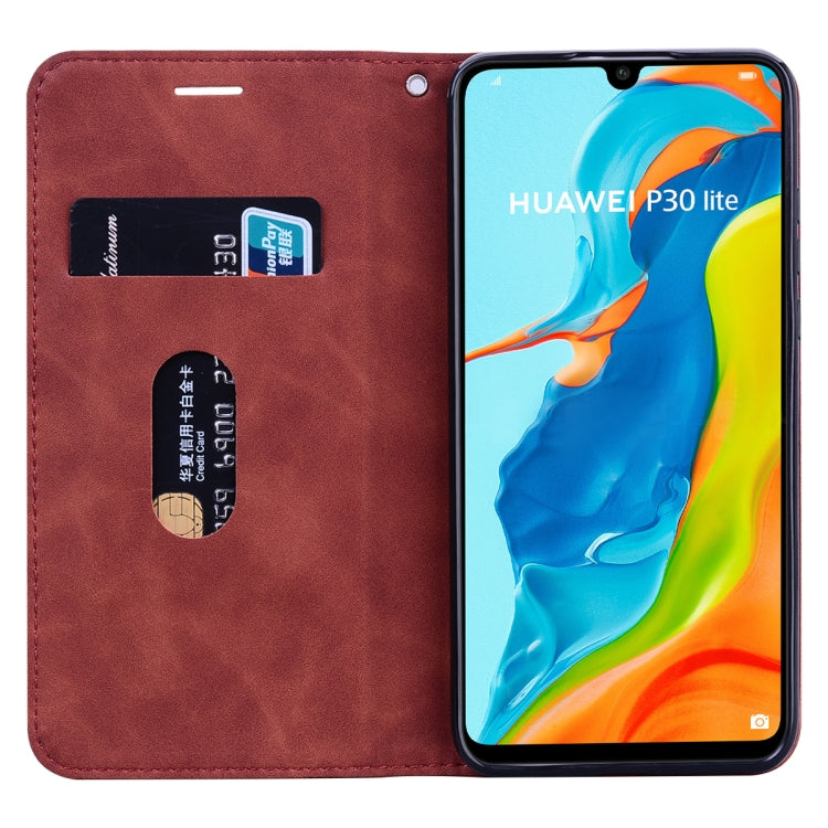 For Huawei P30 Lite Frosted Business Magnetic Horizontal Flip PU Leather Case with Holder & Card Slot & Lanyard